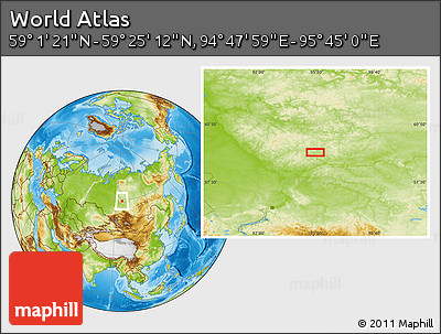 Physical Location Map of the Area around 59° 13' 17" N, 95° 16' 30" E