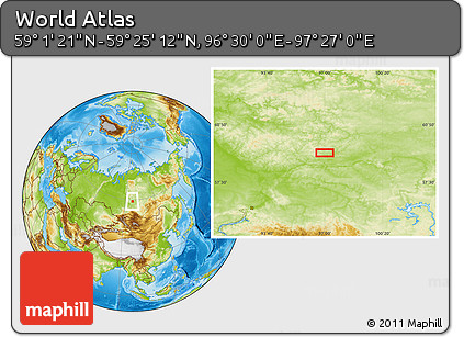 Physical Location Map of the Area around 59° 13' 17" N, 96° 58' 29" E
