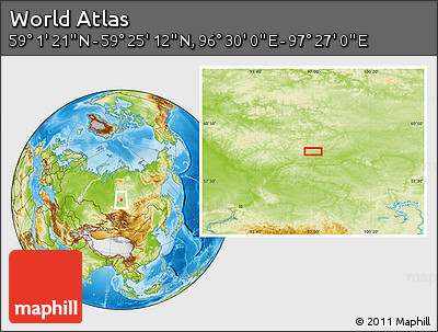 Physical Location Map of the Area around 59° 13' 17" N, 96° 58' 29" E