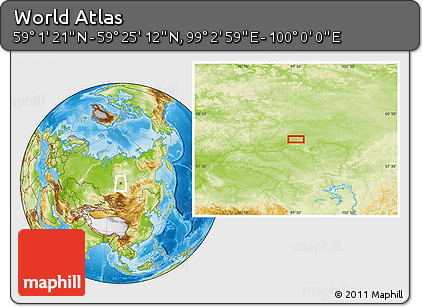 Physical Location Map of the Area around 59° 13' 17" N, 99° 31' 30" E