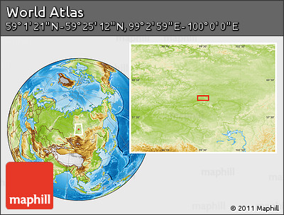 Physical Location Map of the Area around 59° 13' 17" N, 99° 31' 30" E