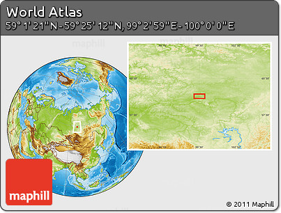 Physical Location Map of the Area around 59° 13' 17" N, 99° 31' 30" E
