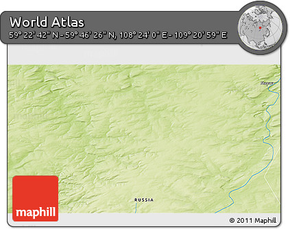 Physical 3D Map of the Area around 59° 34' 34" N, 108° 52' 30" E