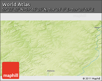 Physical 3D Map of the Area around 59° 34' 34" N, 108° 52' 30" E