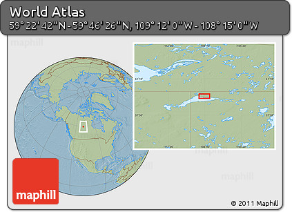 Savanna Style Location Map of the Area around 59° 34' 34" N, 108° 43' 29" W, hill shading