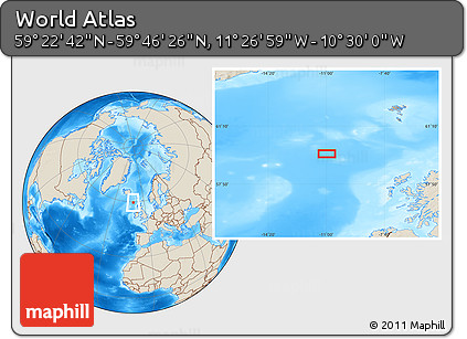 Shaded Relief Location Map of the Area around 59° 34' 34" N, 10° 58' 29" W