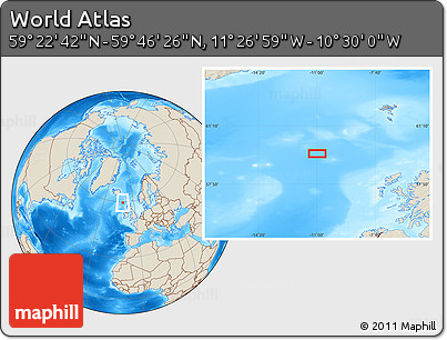 Shaded Relief Location Map of the Area around 59° 34' 34" N, 10° 58' 29" W