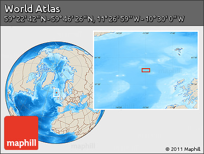Shaded Relief Location Map of the Area around 59° 34' 34" N, 10° 58' 29" W