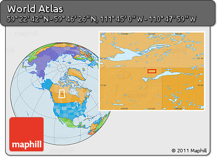 Political Location Map of the Area around 59° 34' 34" N, 111° 16' 30" W