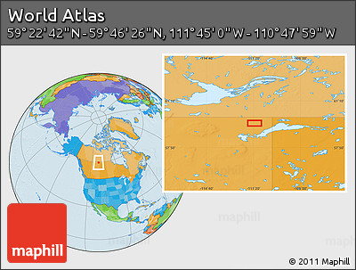 Political Location Map of the Area around 59° 34' 34" N, 111° 16' 30" W