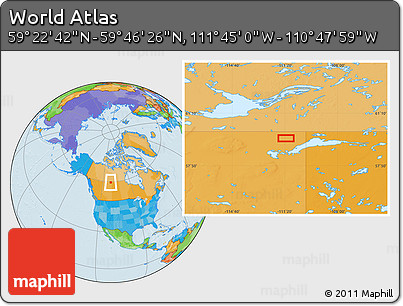 Political Location Map of the Area around 59° 34' 34" N, 111° 16' 30" W