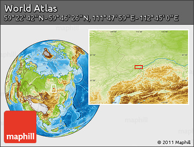 Physical Location Map of the Area around 59° 34' 34" N, 112° 16' 30" E