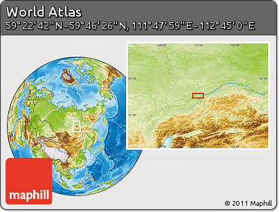 Physical Location Map of the Area around 59° 34' 34" N, 112° 16' 30" E