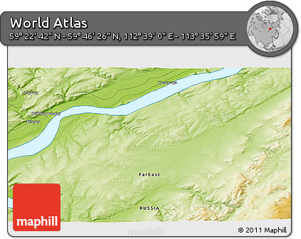 Physical 3D Map of the Area around 59° 34' 34" N, 113° 7' 30" E