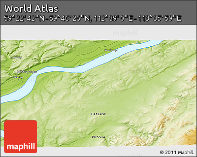 Physical 3D Map of the Area around 59° 34' 34" N, 113° 7' 30" E