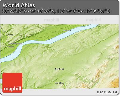 Physical 3D Map of the Area around 59° 34' 34" N, 113° 7' 30" E