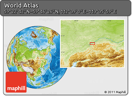 Physical Location Map of the Area around 59° 34' 34" N, 113° 7' 30" E
