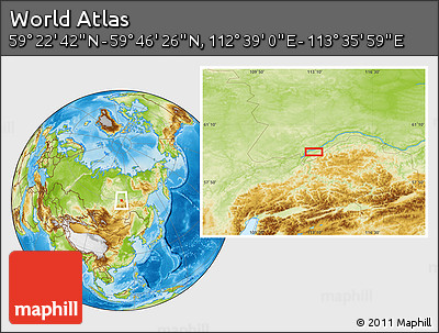 Physical Location Map of the Area around 59° 34' 34" N, 113° 7' 30" E