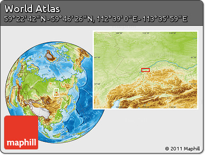 Physical Location Map of the Area around 59° 34' 34" N, 113° 7' 30" E