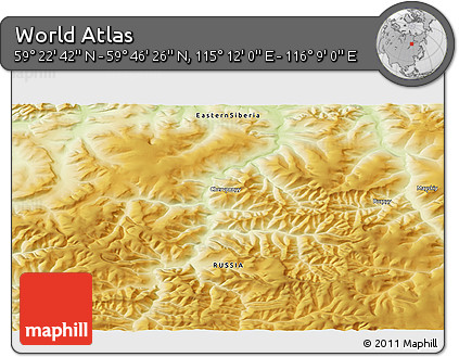 Physical 3D Map of the Area around 59° 34' 34" N, 115° 40' 30" E