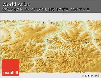 Physical 3D Map of the Area around 59° 34' 34" N, 115° 40' 30" E
