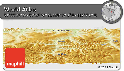 Physical Panoramic Map of the Area around 59° 34' 34" N, 115° 40' 30" E
