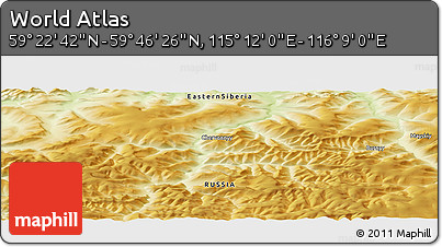 Physical Panoramic Map of the Area around 59° 34' 34" N, 115° 40' 30" E