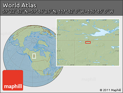 Savanna Style Location Map of the Area around 59° 34' 34" N, 117° 13' 29" W, hill shading
