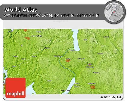 Physical 3D Map of the Area around 59° 34' 34" N, 11° 7' 30" E