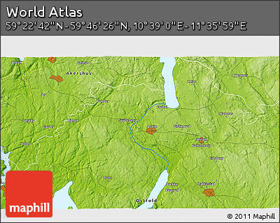 Physical 3D Map of the Area around 59° 34' 34" N, 11° 7' 30" E