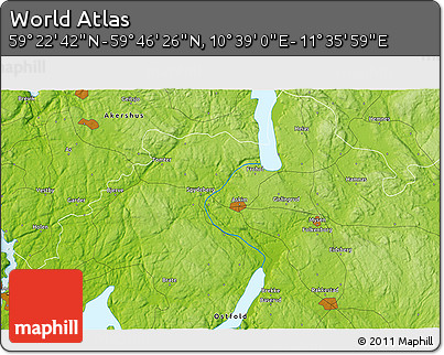 Physical 3D Map of the Area around 59° 34' 34" N, 11° 7' 30" E