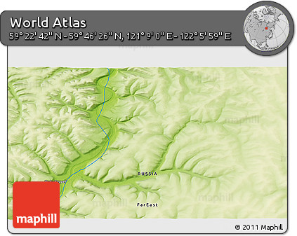 Physical 3D Map of the Area around 59° 34' 34" N, 121° 37' 30" E
