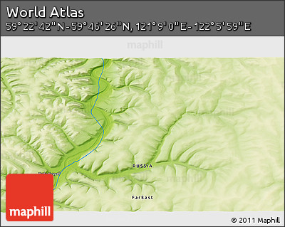 Physical 3D Map of the Area around 59° 34' 34" N, 121° 37' 30" E