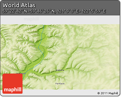 Physical 3D Map of the Area around 59° 34' 34" N, 121° 37' 30" E