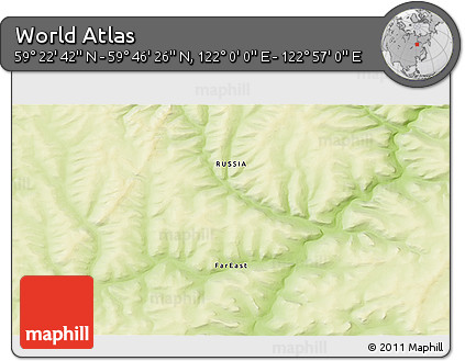 Physical 3D Map of the Area around 59° 34' 34" N, 122° 28' 29" E