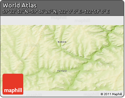 Physical 3D Map of the Area around 59° 34' 34" N, 122° 28' 29" E