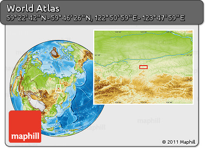Physical Location Map of the Area around 59° 34' 34" N, 123° 19' 29" E