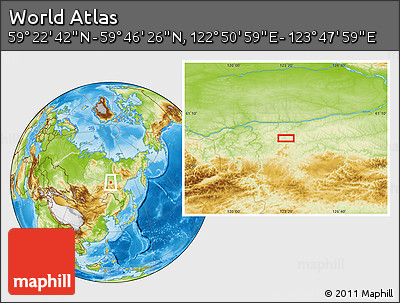 Physical Location Map of the Area around 59° 34' 34" N, 123° 19' 29" E