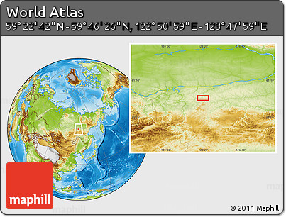 Physical Location Map of the Area around 59° 34' 34" N, 123° 19' 29" E