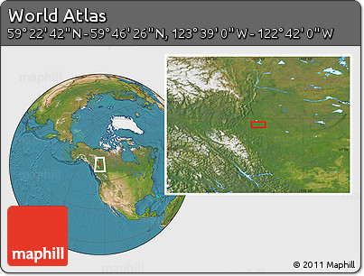Satellite Location Map of the Area around 59° 34' 34" N, 123° 10' 30" W