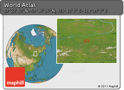 Satellite Location Map of the Area around 59° 34' 34" N, 124° 10' 30" E