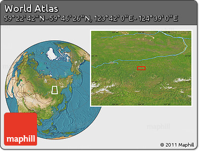 Satellite Location Map of the Area around 59° 34' 34" N, 124° 10' 30" E