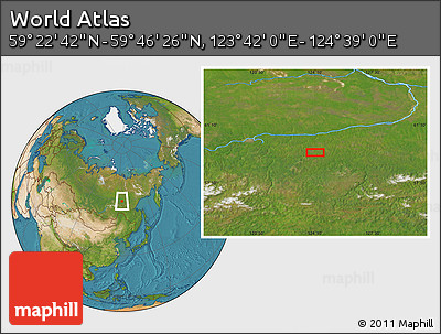 Satellite Location Map of the Area around 59° 34' 34" N, 124° 10' 30" E