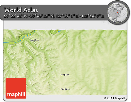 Physical 3D Map of the Area around 59° 34' 34" N, 128° 25' 30" E