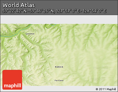 Physical 3D Map of the Area around 59° 34' 34" N, 128° 25' 30" E