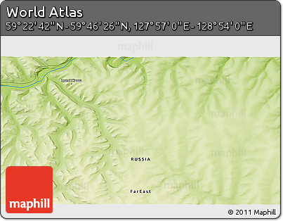 Physical 3D Map of the Area around 59° 34' 34" N, 128° 25' 30" E