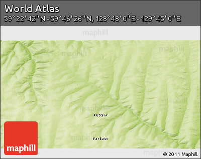 Physical 3D Map of the Area around 59° 34' 34" N, 129° 16' 30" E