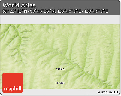Physical 3D Map of the Area around 59° 34' 34" N, 129° 16' 30" E