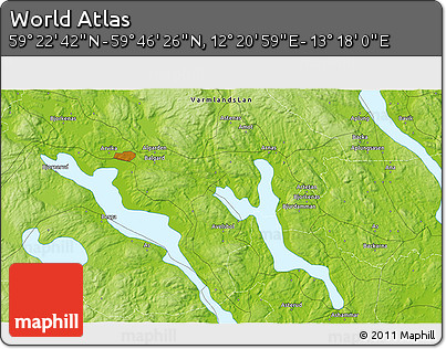 Physical 3D Map of the Area around 59° 34' 34" N, 12° 49' 29" E