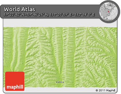 Physical 3D Map of the Area around 59° 34' 34" N, 131° 49' 29" E